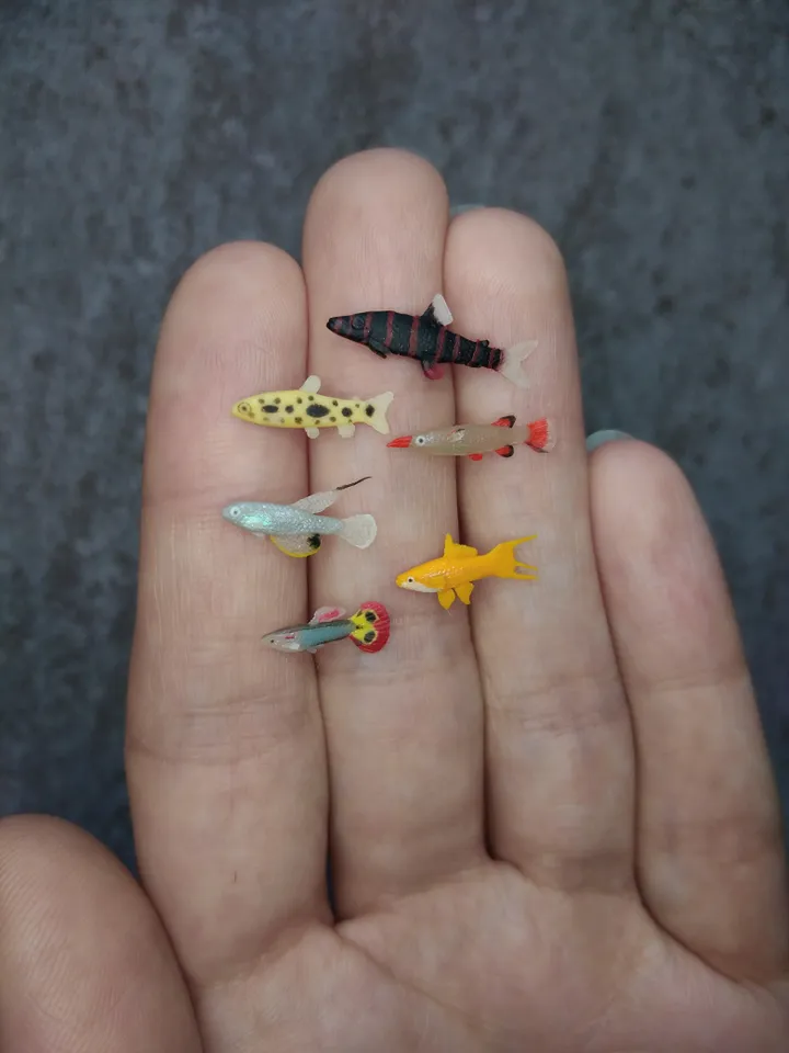 Set of miniature clay freshwater fish, tiny fish for diorama, dollhouse or resin art
