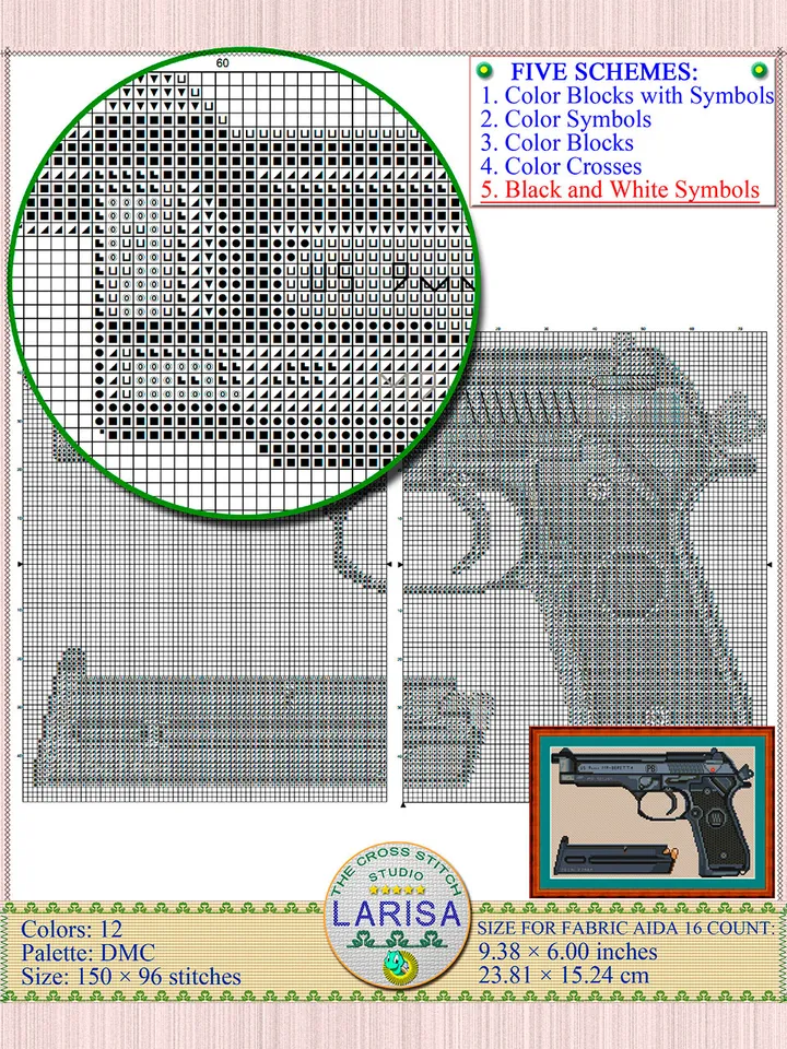 Pistol Cross Stitch Pattern | Beretta M9