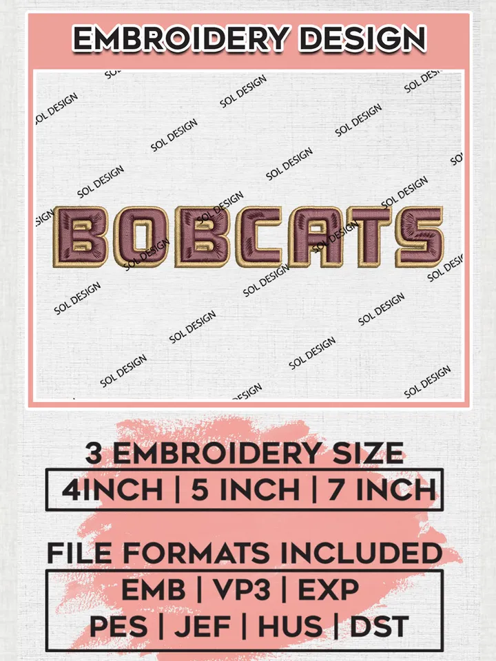 NCAA Bobcats Team Logo Embroidery Design Files, NCAA Texas State Bobcats Machine Embroidery, NCAA Teams, Game Day, 3 sizes, NCAA Machine embroidery designs, Digital Download