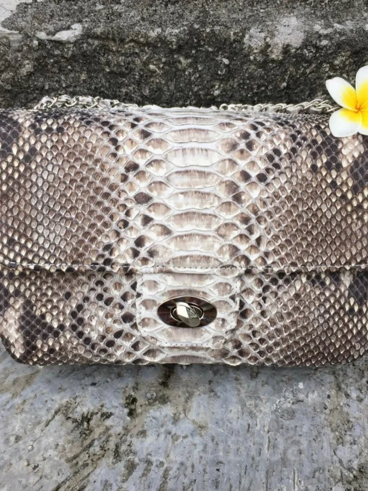 Genuine Python Skin Crossbody Natural Scale Gray Bag | Summer Chain Crossbody Bag | Elegant Classy Crossbody Python Bag | Leather Bag Women