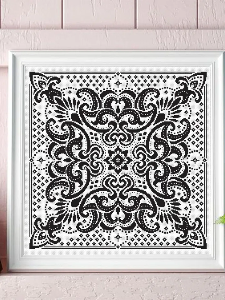 Square mandala cross stitch pattern PDF download, Carpet counted cross stitch chart, Square ornament pattern for cross stitch pillow #M200