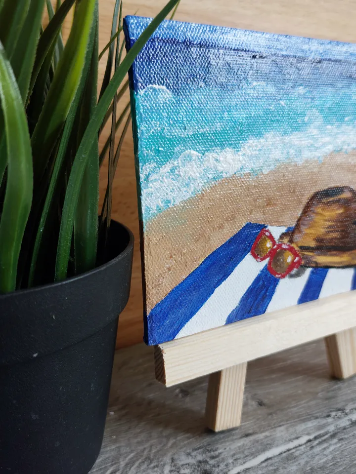 Mini painting with the image "On the seashore", Original design, Painting on the panel