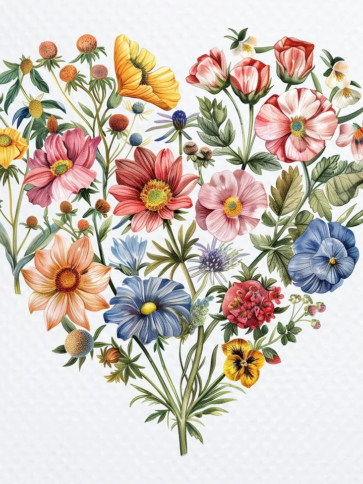 16 Vintage Floral Heart PNG Clipart, Watercolor clipart, Floral Heart sublimation, Printable clipart, Digital download, Paper craft
