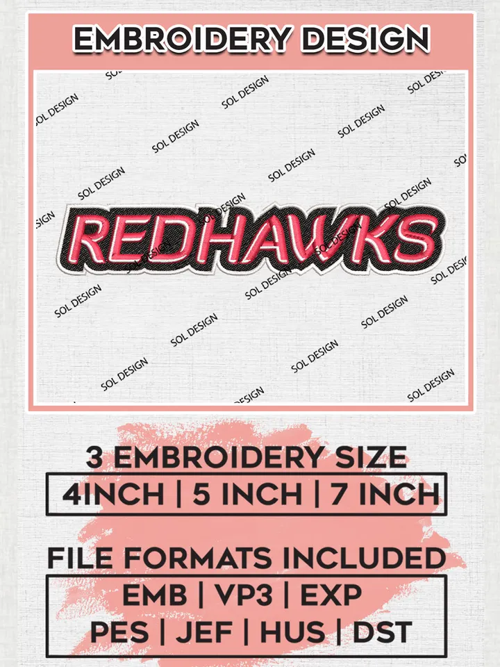 NCAA Redhawks College Team Word Logo Embroidery Design Files, NCAA Southeast Missouri State Redhawks Machine Embroidery, NCAA Teams, 3 sizes, NCAA Machine embroidery designs, Digital Download