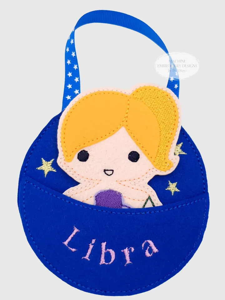 ITH Libra Zodiac Finger Puppet & Bag Embroidery Design, Scales Star Sign Toy, 4x4 Hoop Christmas Ornament File
