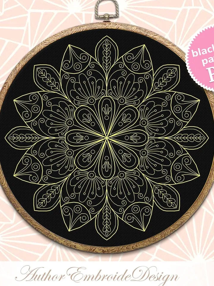 Floral mandala blackwork pattern PDF Blackwork mandala embroidery download PDF, Backstitch chart Mandala ornament, Blackwork embroidery #W21