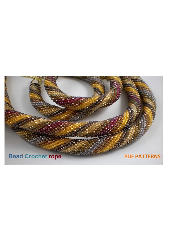 Bead crochet rope patterns for beading «Diagonal strips» necklace and bracelet, bead crocheting, Instant Download, PDF patterns