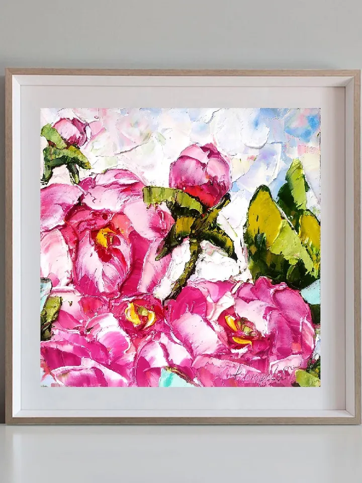 Peony Painting Impasto Original Art Floral Wall Art Flowers Small Oil Painting 8x8