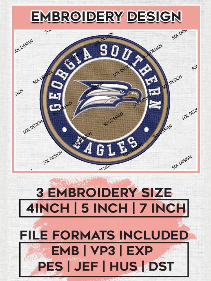 NCAA Georgia Southern Eagles Round Logo Embroidery, NCAA Georgia Southern Logo Embroidery files, NCAA Teams, Machine embroidery designs, Digital Download
