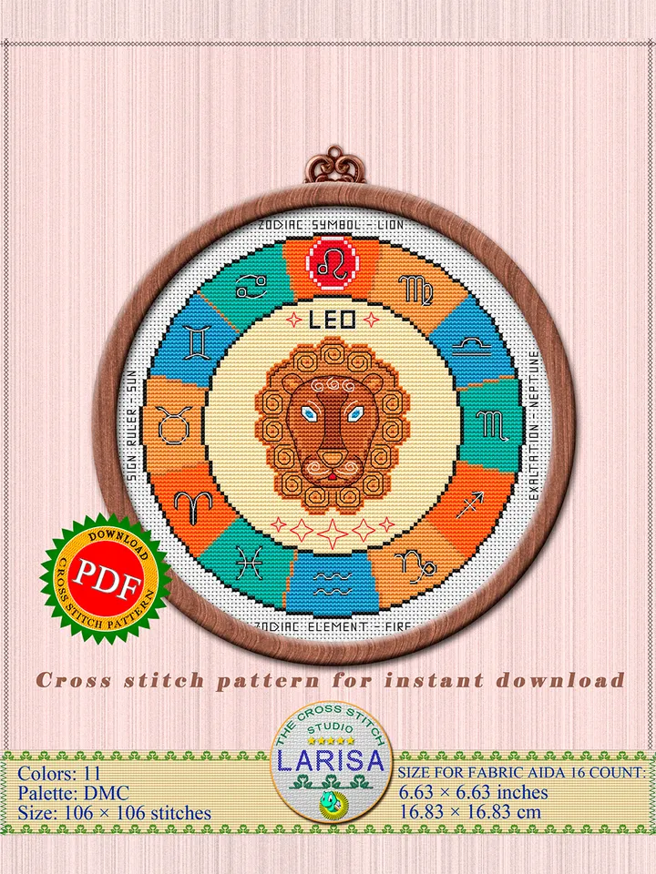 Leo Cross Stitch Pattern | Leo Zodiac Sign
