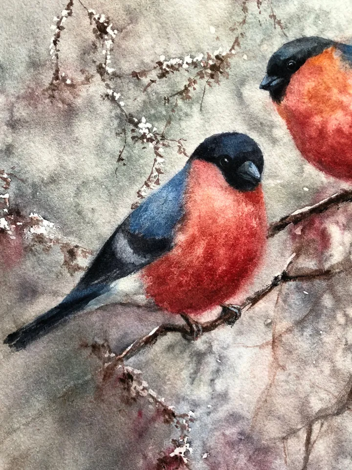 Birds Painting Original Watercolor Painting Animal Wall art Birds Artwork