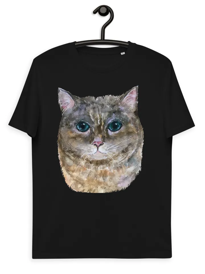 Cat t shirt,Grey cat Unisex organic cotton designer t-shirt made with my original watercolor painting,funny animals wearable gifts for her.