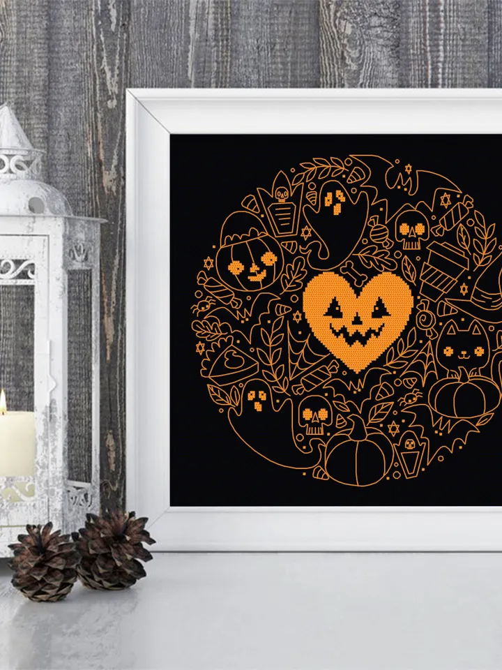 Halloween cross stitch pattern PDF download Halloween digital for hand embroidery PDF, Halloween sampler cross stitch, Backstitch chart #H58