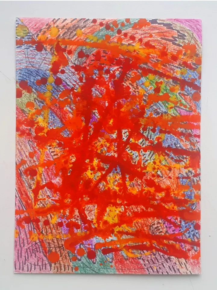 Abstract Art In jackson Pollock Style, Vibrant And Colorful Painting Mixed Media
