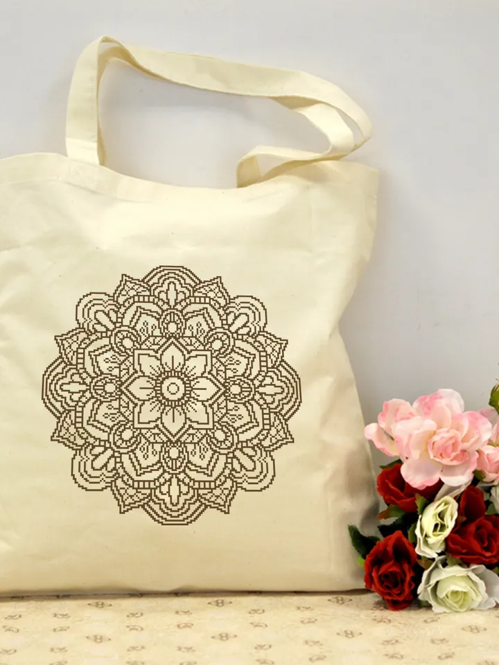Flower mandala cross stitch pattern download PDF Mandala ornament embroidery PDF Monochrome cross stitch Floral ornament cross stitch #M75