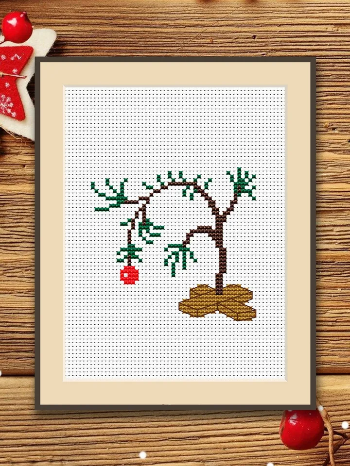 Christmas Tree Cross Stitch Pattern, Modern Christmas cross stitch chart, XMas Motifs, simple, easy, quick, Merry Christmas #hld027