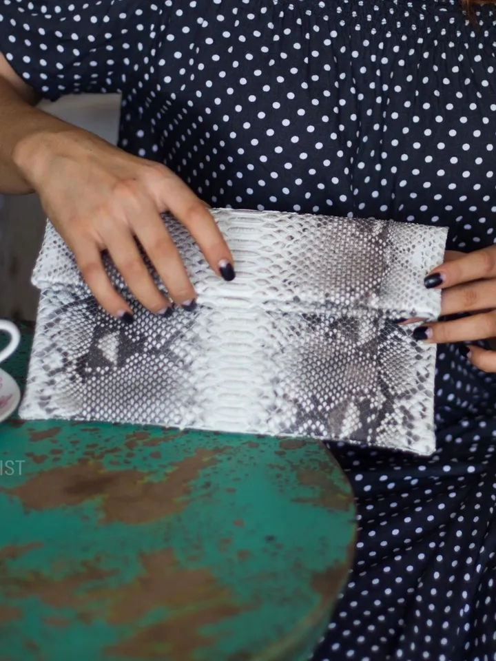 Clutch Genuine Python Skin Grey Clutch Uncolored | Small Evening Classy Elegant Snake Python Leather Clutch | Envelope Clutch Casual Python
