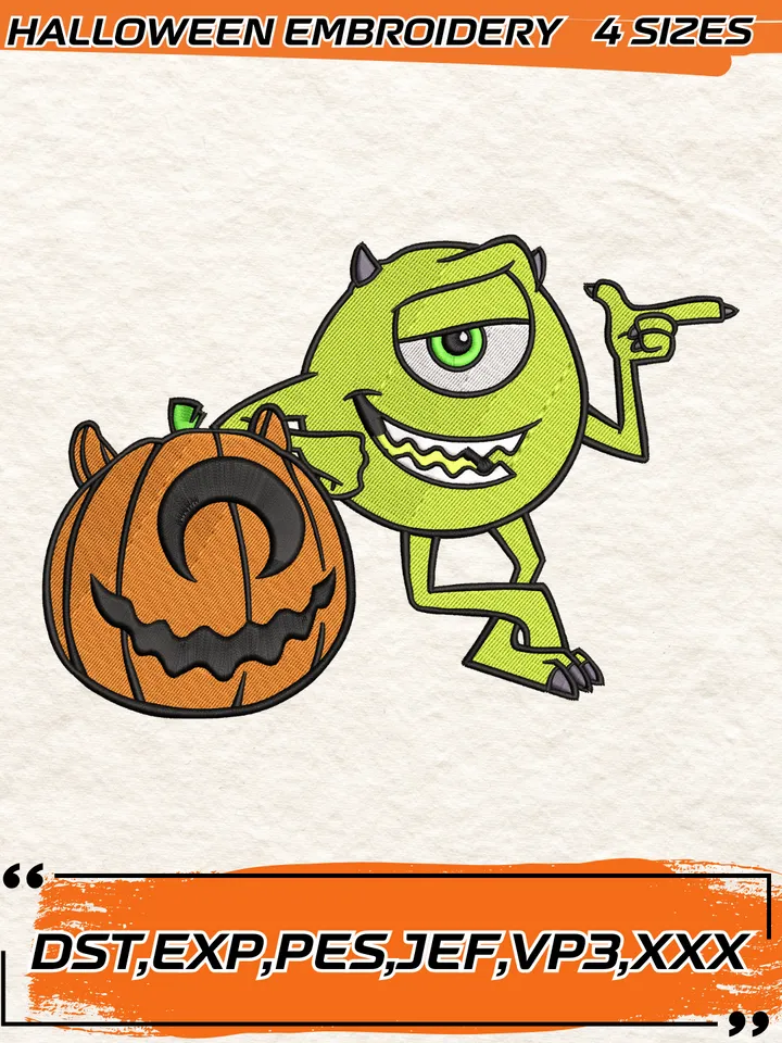 Disney Halloween Mike Monster University Embroidery Design,Halloween Embroidery Design,4 Sizes, Digital Download