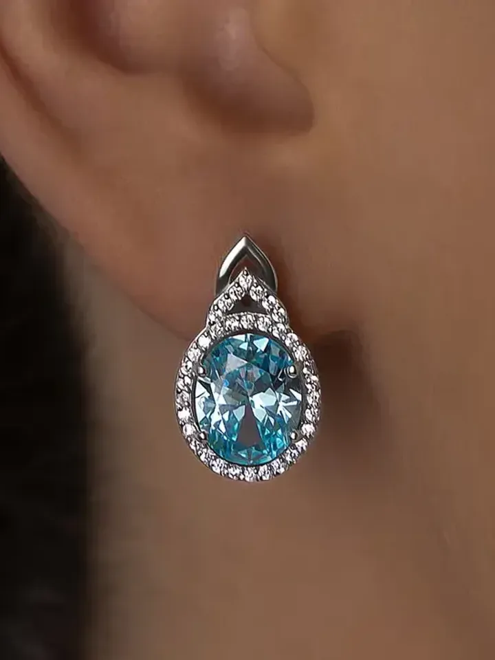 Earrings silver 925, with blue cubic zirconia