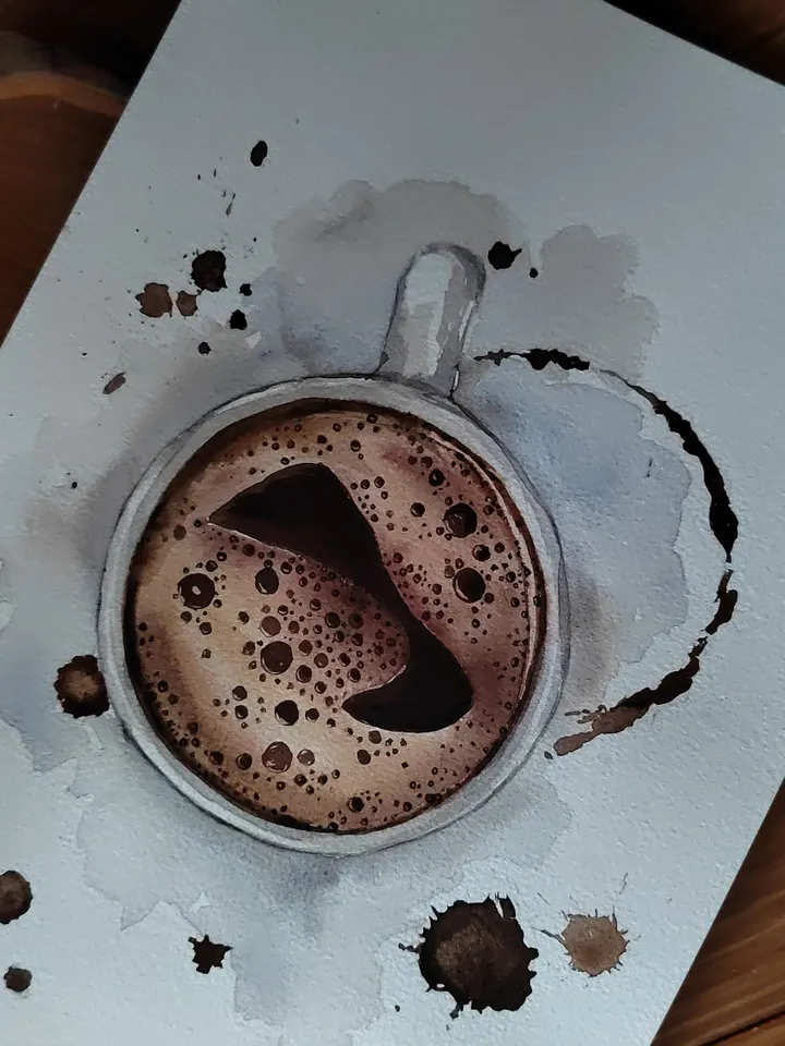 Black Coffee Cup Art Handmade Coffee Artwork Coffee Lover Gift Kitchen Decor Original Watercolor Painting Unique Wall Art 8,27x11,42 in
