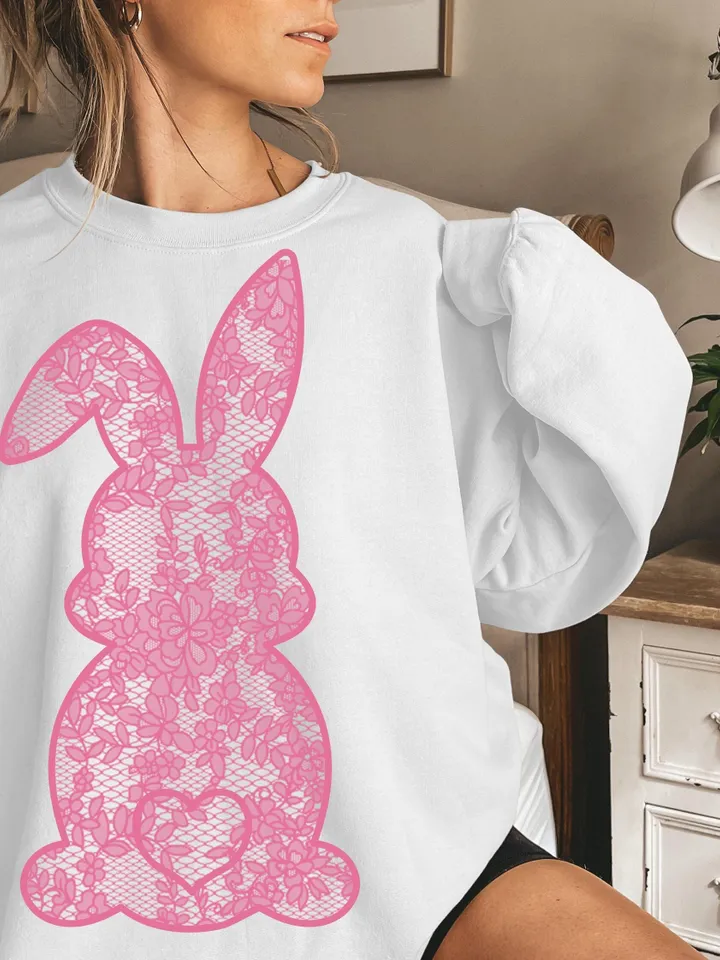 Lace Bunny Easter Png, Easter Png, Floral Bunny Png, Floral Chinoiserie Png, Bunny png, Girly easter png, Spring png, Lace Bunny Png