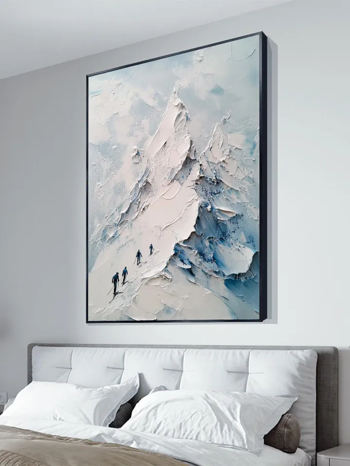 Impasto Mountain Painting, Skiing Art, Textured Landscape Art, Winter Mountain Scene, 3D Wall Art, Snow Art, Original Painting, Office Decor
