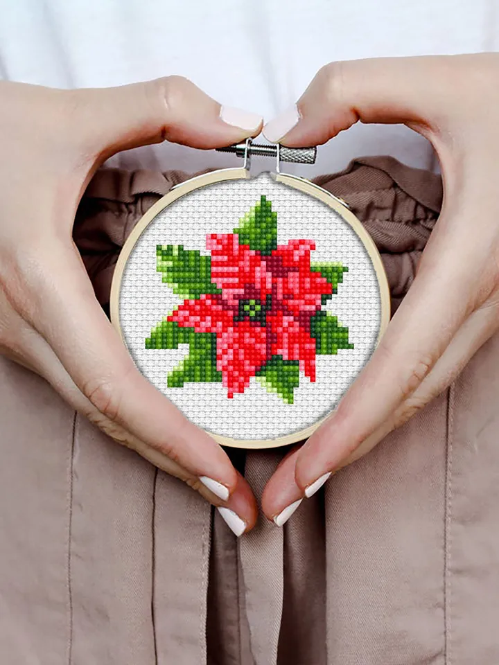 Small Christmas poinsettia cross stitch pattern download PDF Mini cross stitch chart, Christmas pattern digital PDF, Poinsettia xstitch #N5