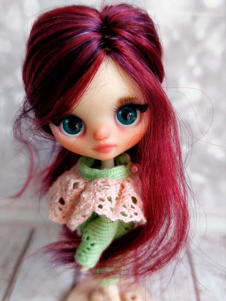 Reserve for Lori. Delicate and sweet Petite Blythe doll with unusual hair and beautiful eyes.