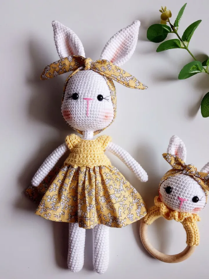 Crochet Bunny Rabbit Personalized Doll, Amigurumi Knitted Rabbit Toy, Newborn Custom Gift Basket, Birthday Gift For Him