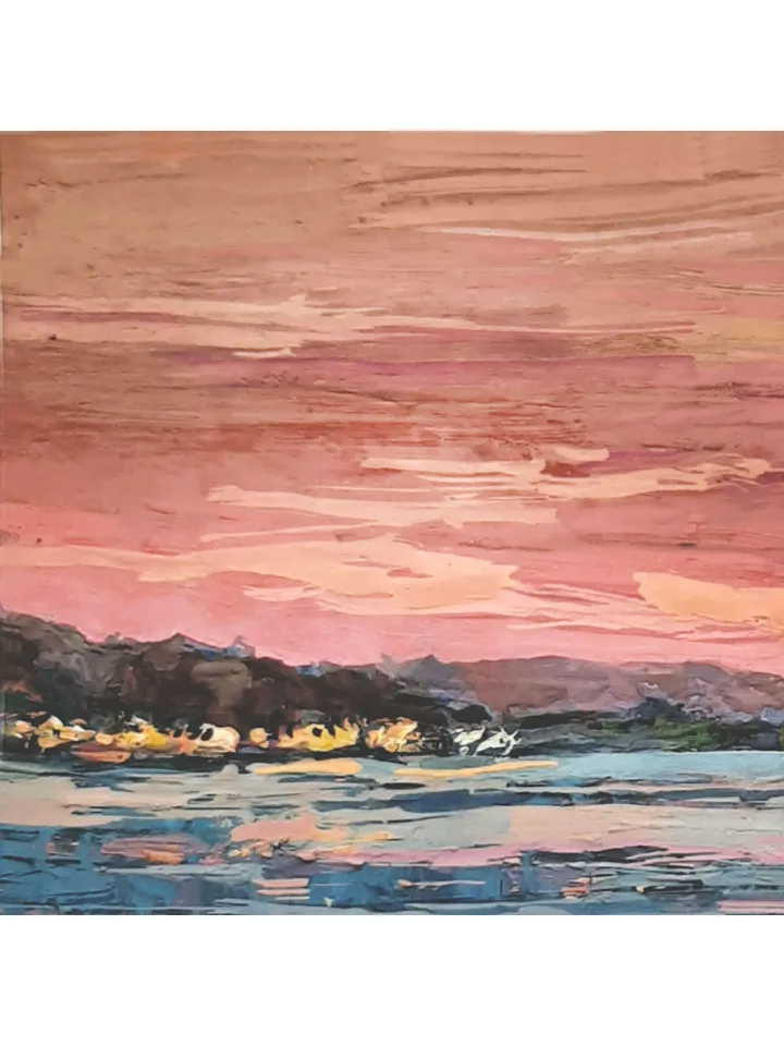 Seascape at Pink Sunset 5x7" ORIGINAL ARTWORK Impressionist Small Painting Signed by artist Marina Chuchko