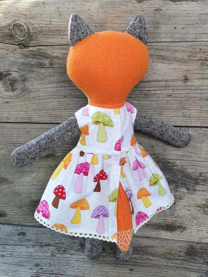 Orange fox girl, wool plush doll, handmade fabric fox toy