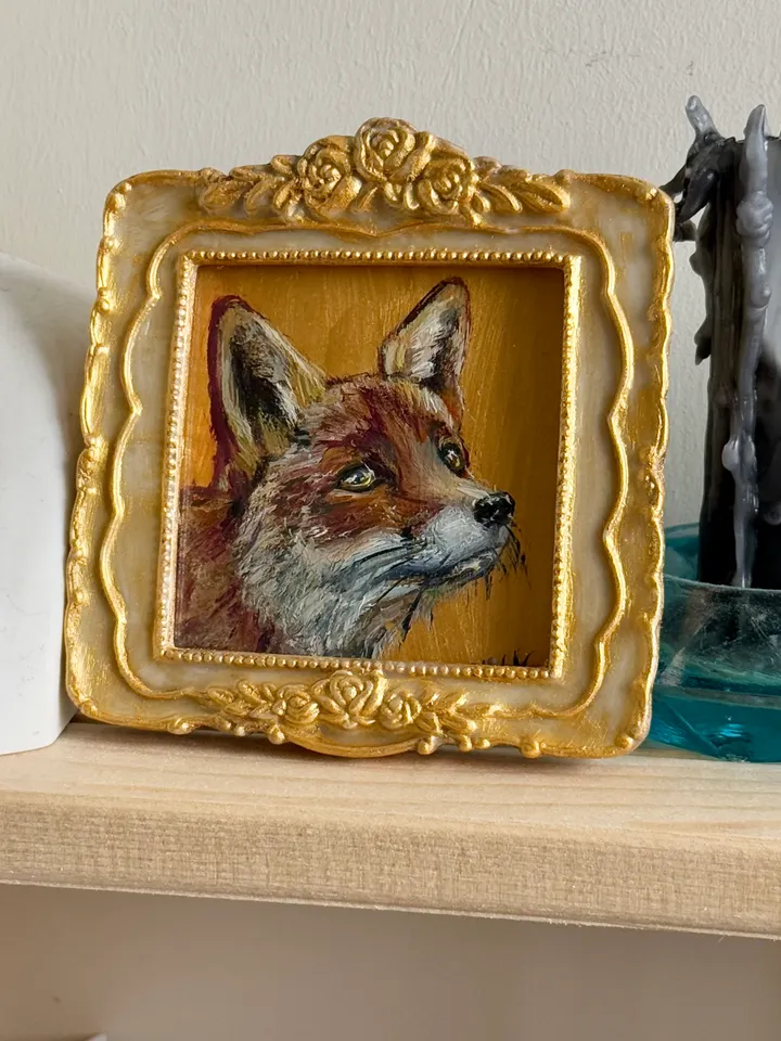 Fox Oil Painting Original In Vintage Style Frame Small Framed Animals Wildlife Art
