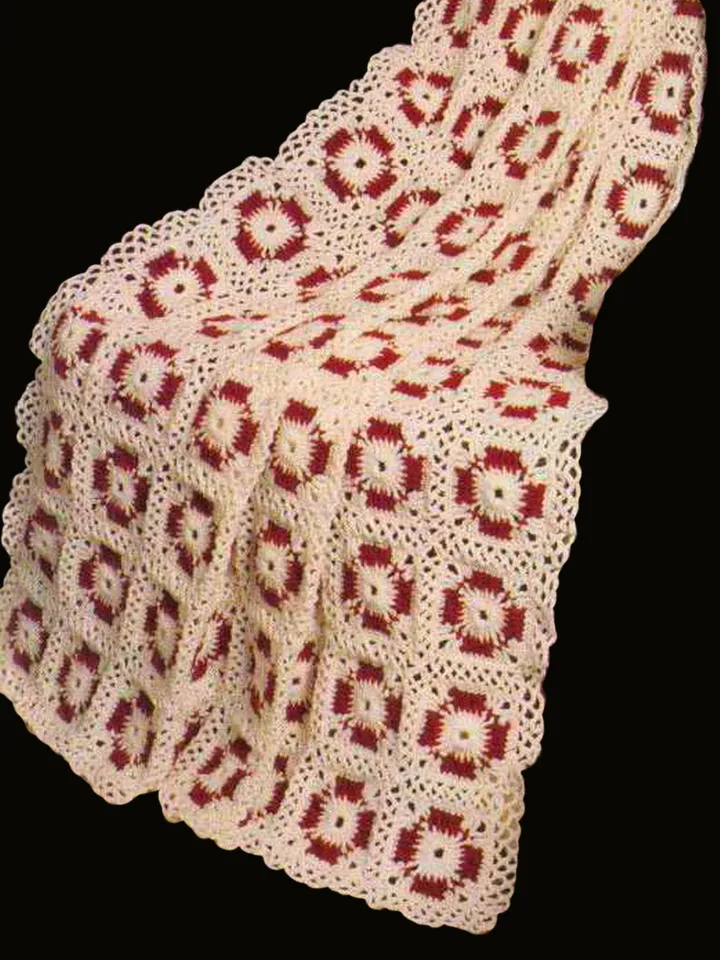 Touch of Burgundy Afghan Vintage Crochet Pattern 235