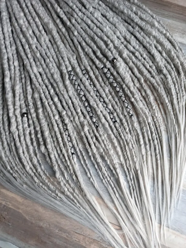 Silver Dreadlock Extensions Ash Blonde Gray Synthetic Crochet Dreads Full Set Single Double Ended DE SE Festival Party Style