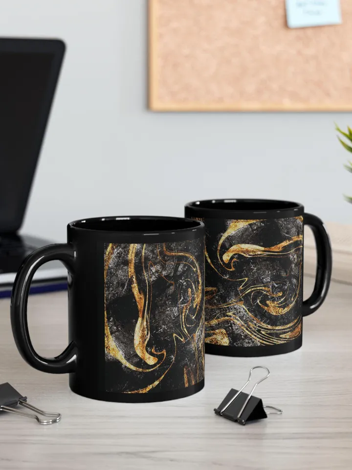 Black and Gold Accent Mug | Luxury Coffee Cup | Modern Black Gold Ceramic Mug | Stylish Gift for Coffee Lovers | Tea Mug with Gold Details