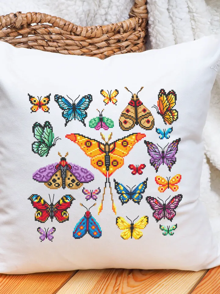 Butterfly cross stitch pattern PDF download, Sampler Butterflies cross stitch chart, Small moth cross stitch, Simple butterfly ornament #K35