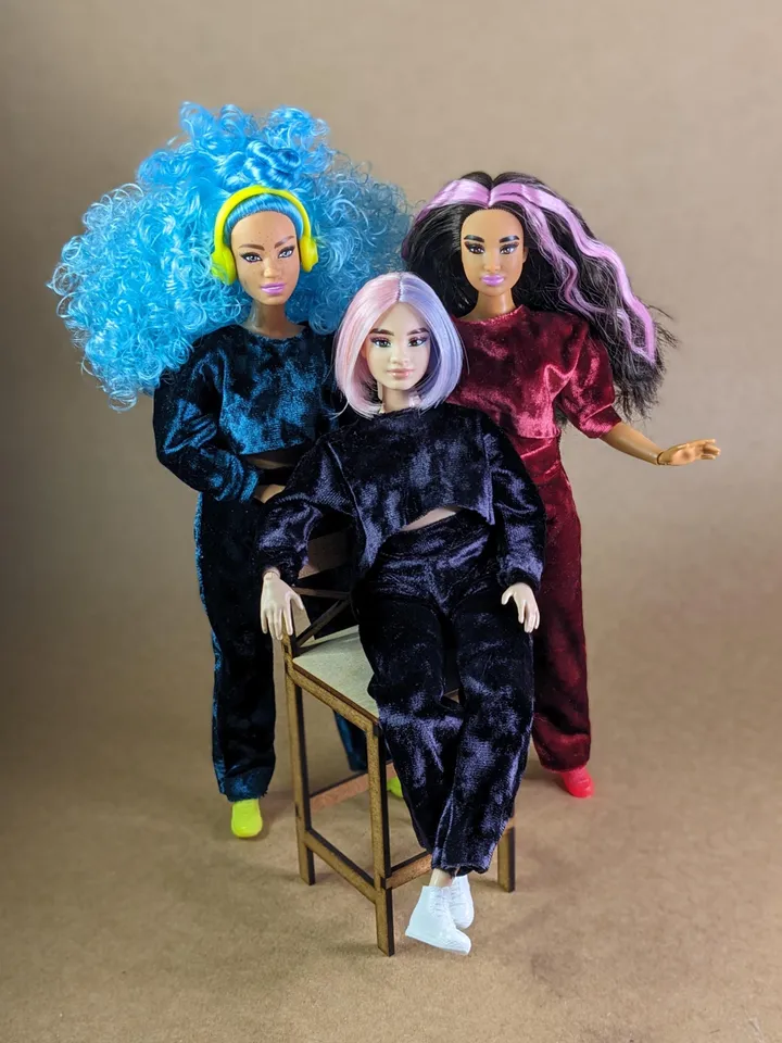 Handmade casual green velvet two-piece set (long-sleeve and pants) for 1/6 scale fashion female dolls