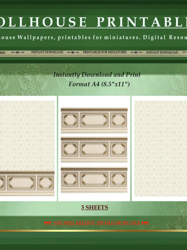 Wallpapers- Set 6-v2 | Printables for Dollhouses and Unique Miniature Projects | Digital Downloads | in Scale 1/12th