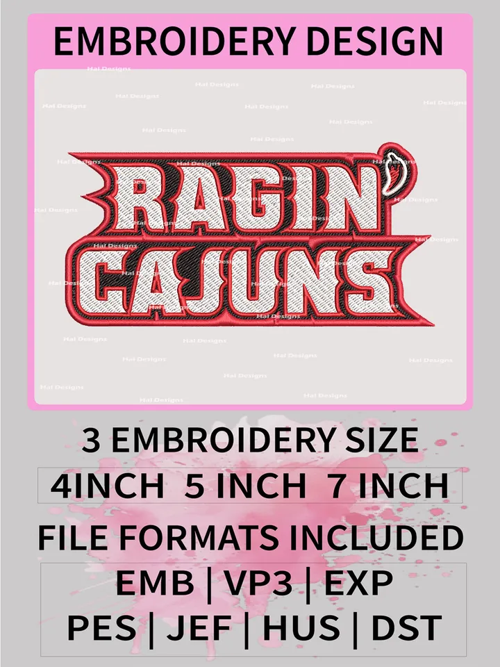 NCAA Louisiana Ragin' Cajuns Embroidery File, 3 Sizes, 6 Formats, NCAA Machine Embroidery Design, NCAA Logo, NCAA Teams