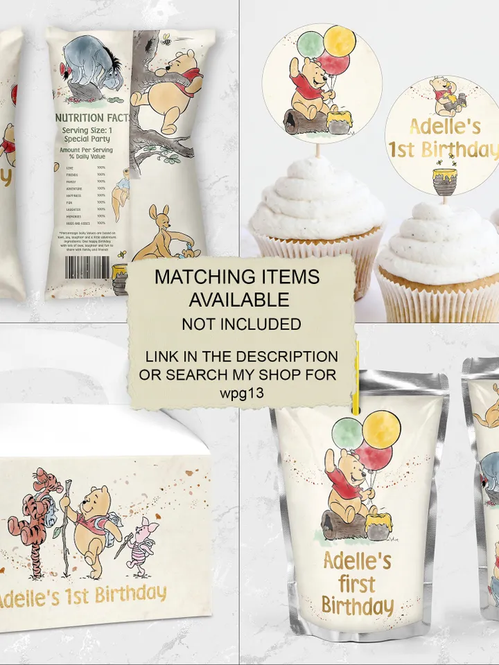 Happy Birthday Banner Winnie the Pooh Birthday Party; Winnie Pooh 1st Birthday Editable Birthday Banner Birthday Party Decoration Pooh Wpg13