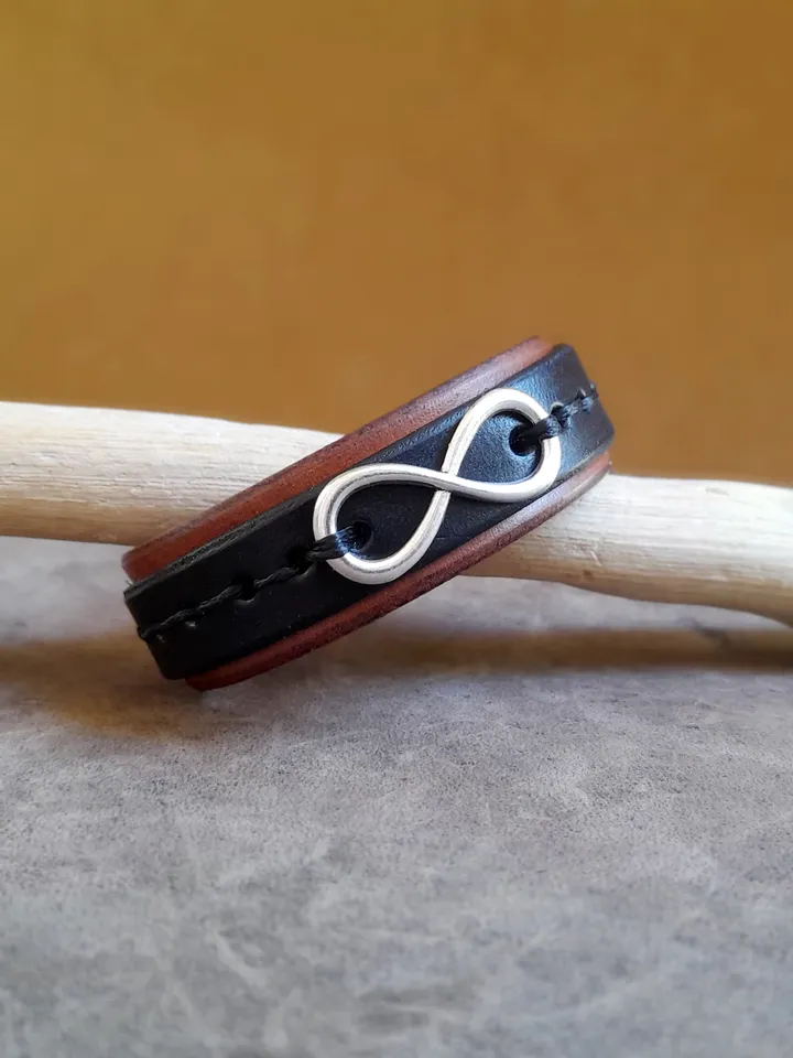 Infinity Bracelet, Handmade Personalized Secret Message Eternity Bangle, Anniversary Gift Idea, Unisex Leather Jewelry, Layered Bracelet