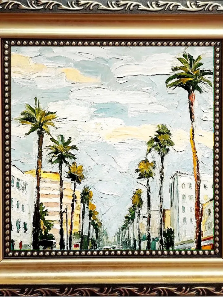 Los Angeles Oil Painting Street Original Art Impasto Scene Sunset Boulevard Impressionist Painting Palm Trees Car Cityscape Art Gift