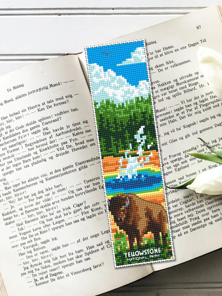 Yellowstone National park bookmark cross stitch pattern PDF download Nature cross stitch chart, Digital bookmark pattern PDF Landscape #B172