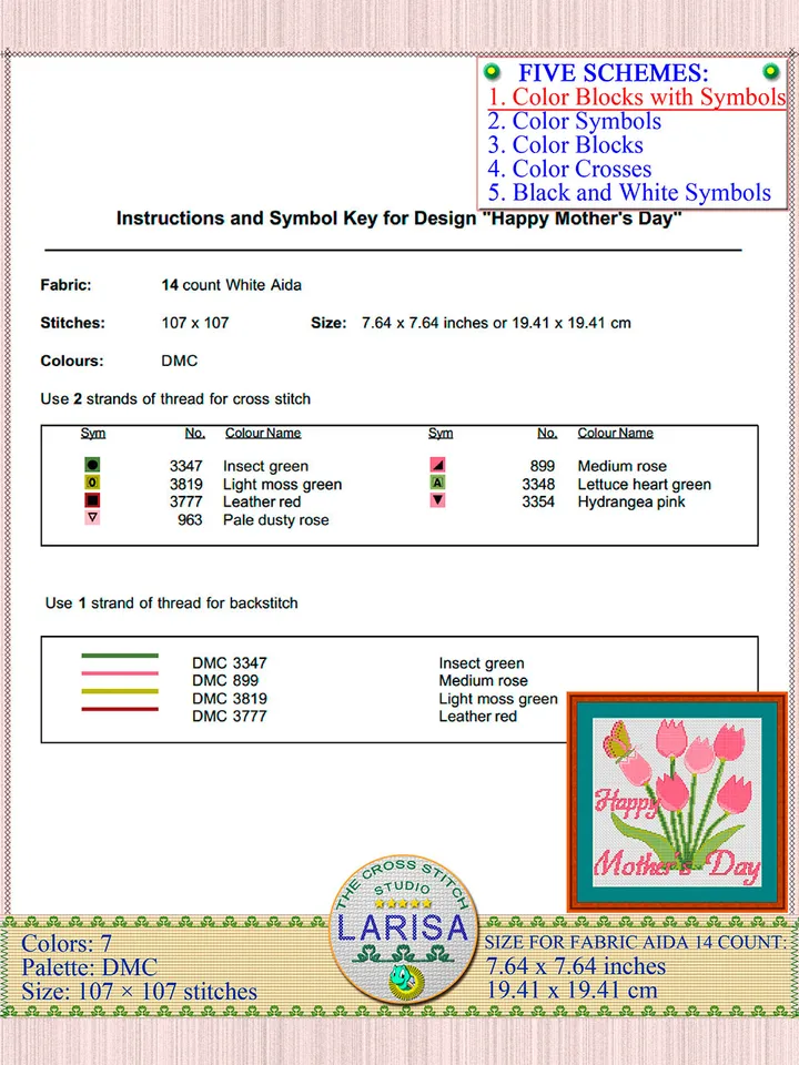 Happy Mother’s Day Cross Stitch Pattern | Tulips