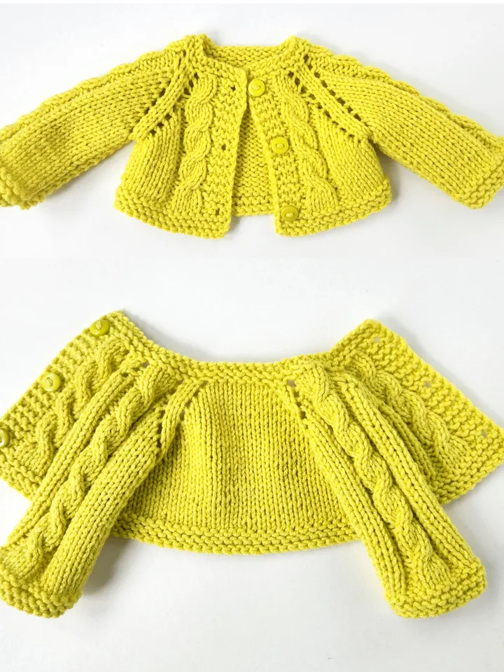 DIY 11-13’’/28-33 cm Doll Cardigan & Booties. PDF knitting and crochet pattern and tutorial.