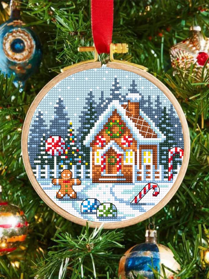 Gingerbread house cross stitch pattern PDF download Snow winter landscape cross stitch chart Christmas gingerbread pattern digital PDF #N185