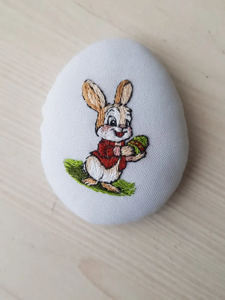 Hand embroidery Easter egg with bunny DIY, easy embroidery step by step tutorial pattern pdf