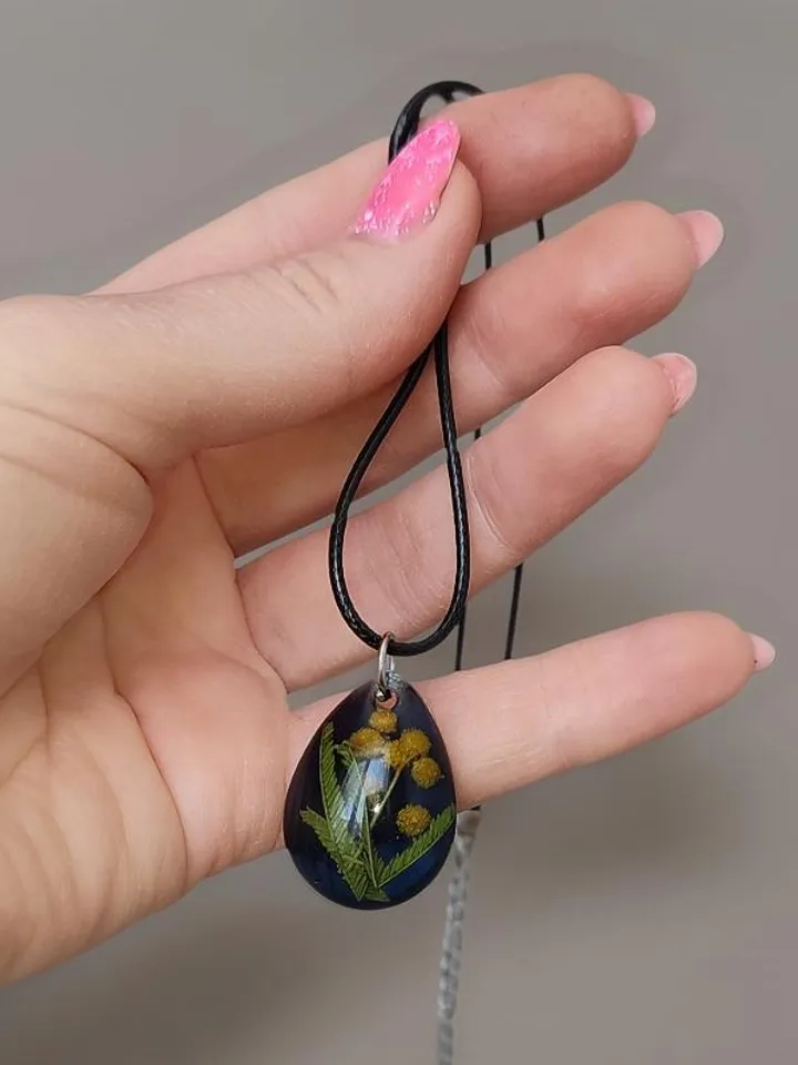 Mimosa flower earrings and pendant set