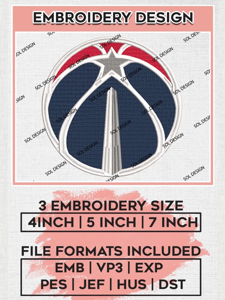 Washington Wizards Embroidery Designs, NBA Logo Embroidery Files, NBA Wizards, Machine Embroidery Pattern