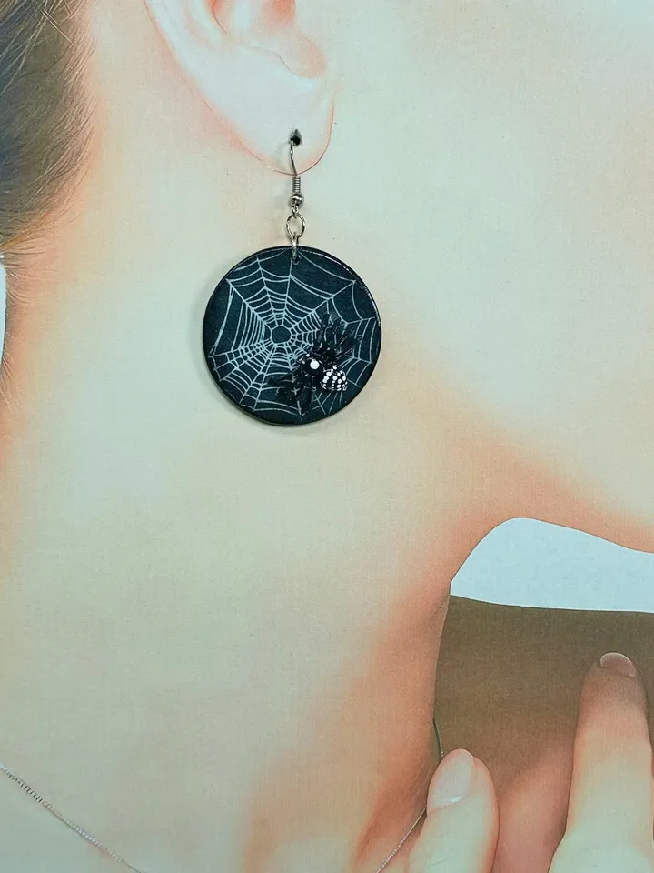 Earrings with spiders and cobwebs. Handmade.Author's design.
